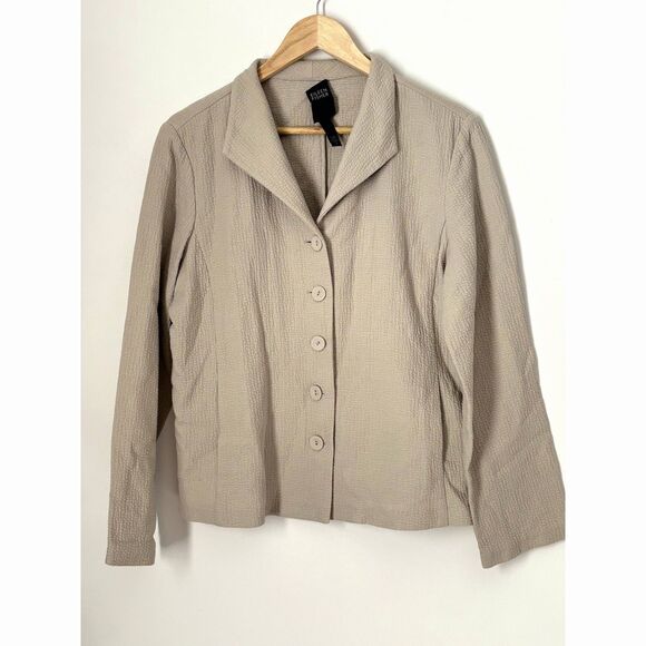 Eileen Fisher Blazer Jacket Size Medium pockets Neutral Minimalist Cotton N34 - Picture 1 of 15